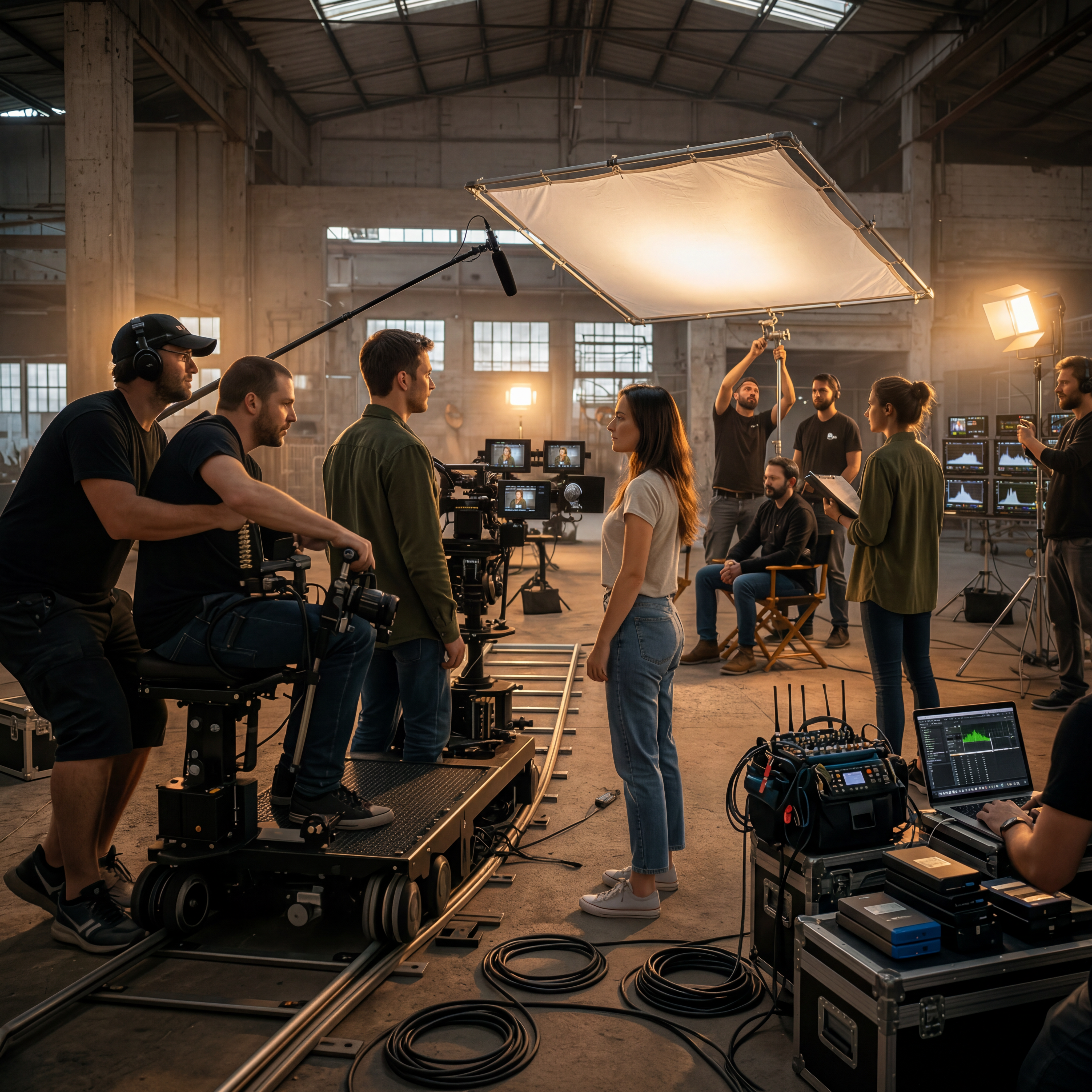 Equipo profesional durante un rodaje audiovisual